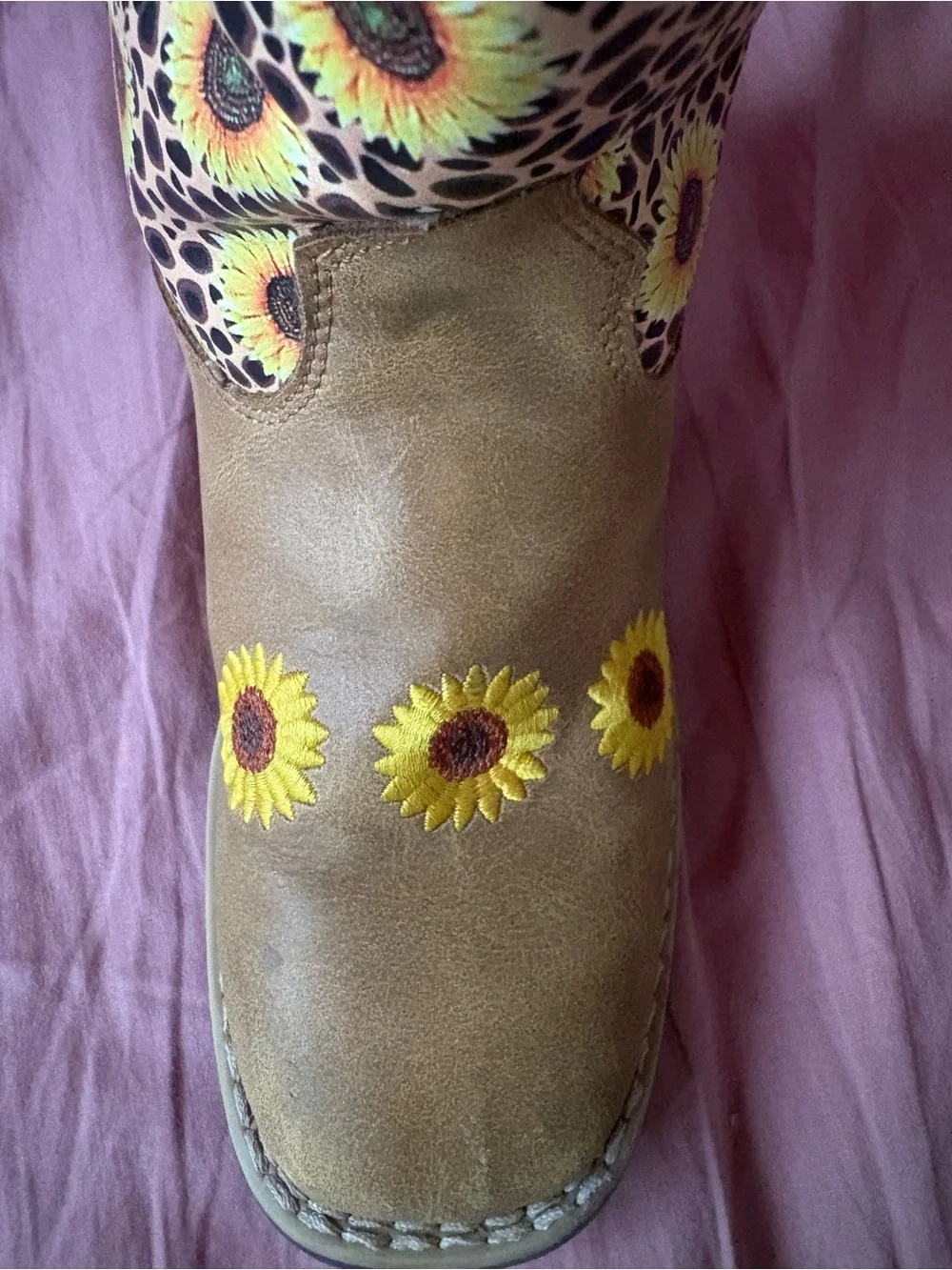 Twister Brown and Yellow Sunflower Kids Boots - Picture 10 of 11